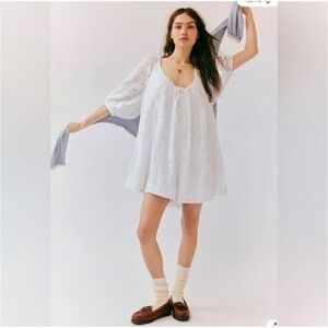 NWOT Free People Bop Around Romper White Embroidered Coverup